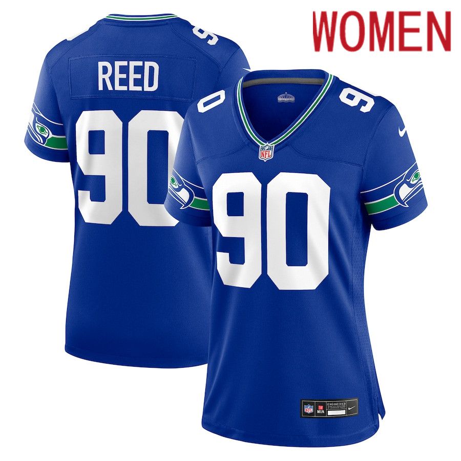 Women Seattle Seahawks 90 Jarran Reed Nike Royal Throwback Player Game NFL Jersey